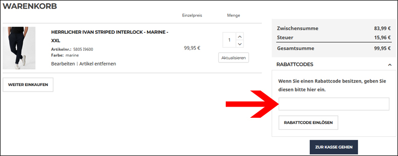 Code hier eingeben Herrlicher Rabattcode im Warenkorb eingeben