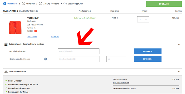 Hier kannst du den Hirmer Rabattcode eingeben Einen Hirmer Code im Warenkorb einlösen