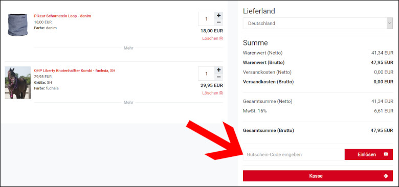Dein Horse Shop Gutscheincode wird im Warenkorb eingelöst Dein Horse Shop Gutschein wird im Warenkorb eingelöst