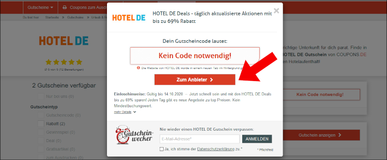 Über den Coupon deiner Wahl zur Aktion gelangen Mit einem Hotel DE Gutschein sparen