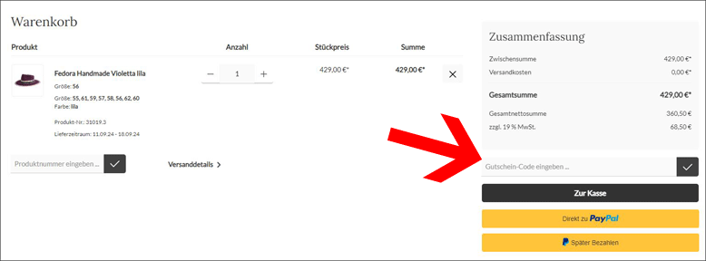 Den Gutscheincode im Warenkorb einlösen Den Petit Bateau Gutschein im Warenkorb einlösen