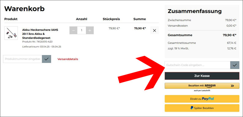 Den IKRA Gutschein im Warenkorb einlösen Den IKRA Gutschein im Warenkorb einlösen
