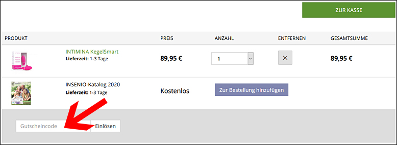 Den INSENIO Gutscheincode hier einlösen Den INSENIO Gutschein im Warenkorb einlösen