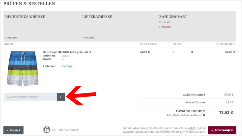 Gutscheincode hier eingeben Jan Vanderstorm Gutschein im letzten Bestellschritt eingeben