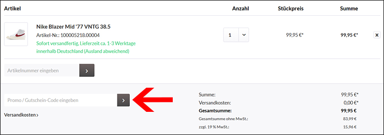 Hier den JNS Gutscheincode einlösen Einen JNS Gutschein im Warenkorb einlösen