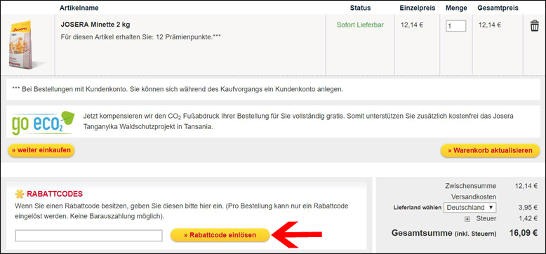 Deinen Josera Rabattcode hier eingeben Löse deinen Josera Gutschein hier ein