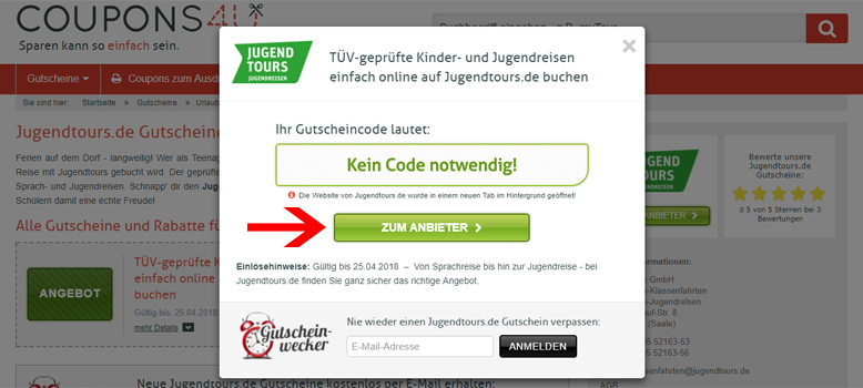 Mit einem Klick den Jugendtours Gutschein einlösen Mit einem Klick den Jugendtours Gutschein einlösen