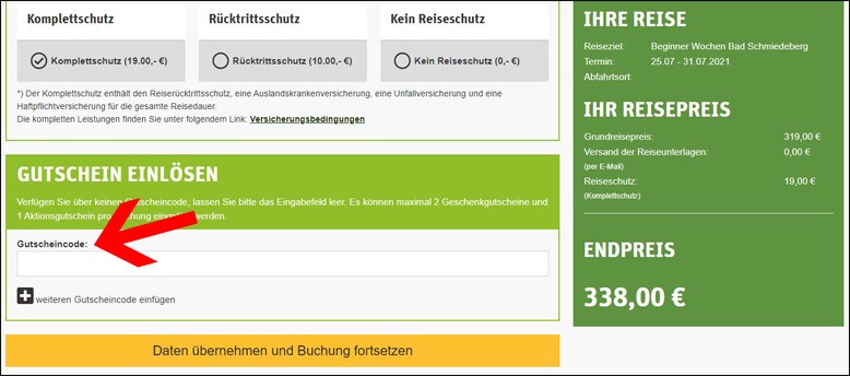 Gutscheincode hier eingeben Jugendtours Gutschein einlösen