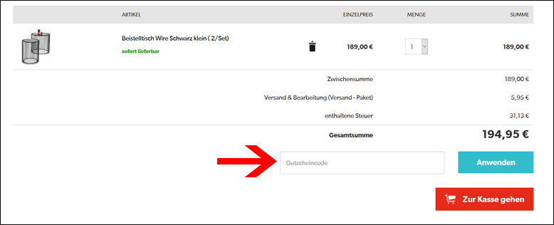 Gutscheincode von KARE im Warenkorb einlösen KARE Gutschein im Warenkorb einlösen