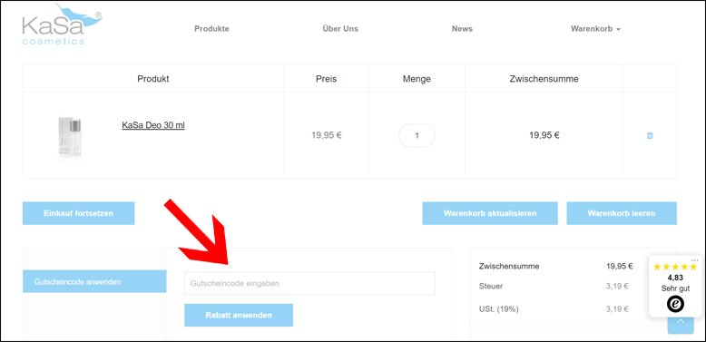 KaSa Gustchein eingeben KaSa Rabattcode im Warenkorb einlösen