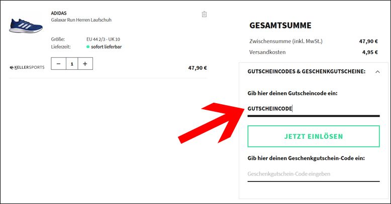 Den Keller Sports Gutscheincode im Warenkorb angeben Einen Keller Sports Gutschein im Bestellprozess einloesen