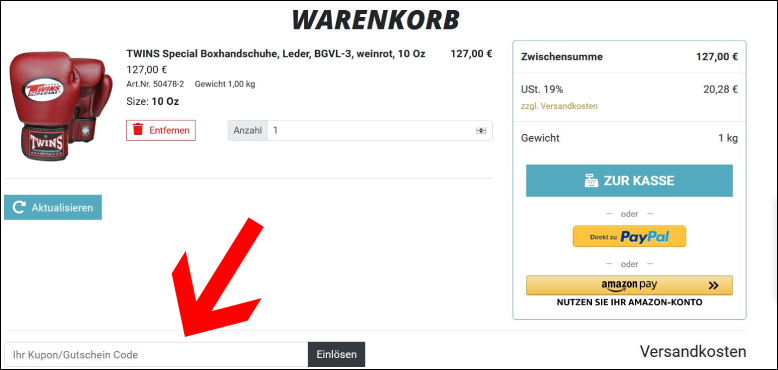 Tippe hier deinen Code ein Den KHUN PON Gutschein im Warenkorb eingeben
