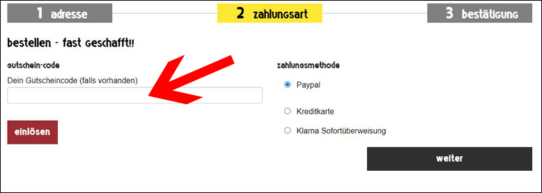 Rabattcode hier eingeben koawach Gustchein an der Kasse einlösen