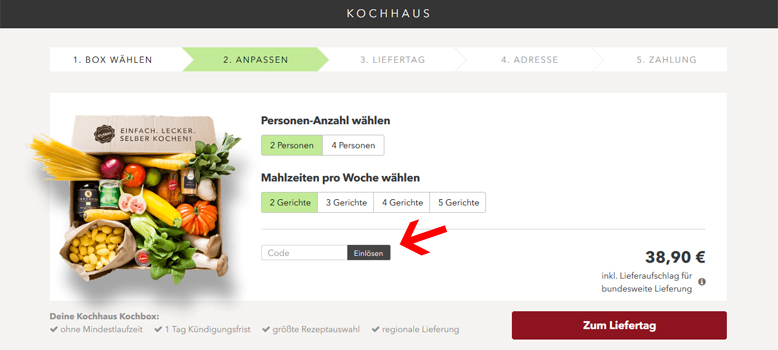 Kochhaus Gutschein im 2. Bestellschritt eingeben Kochhaus Gutschein im 2. Bestellschritt eingeben