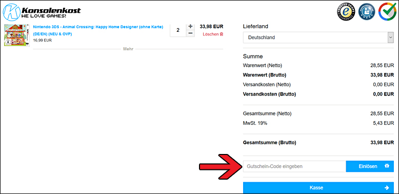 Gib deinen Konsolenkost Gutscheincode hier ein Konsolenkost Gutschein im Warenkorb einlösen