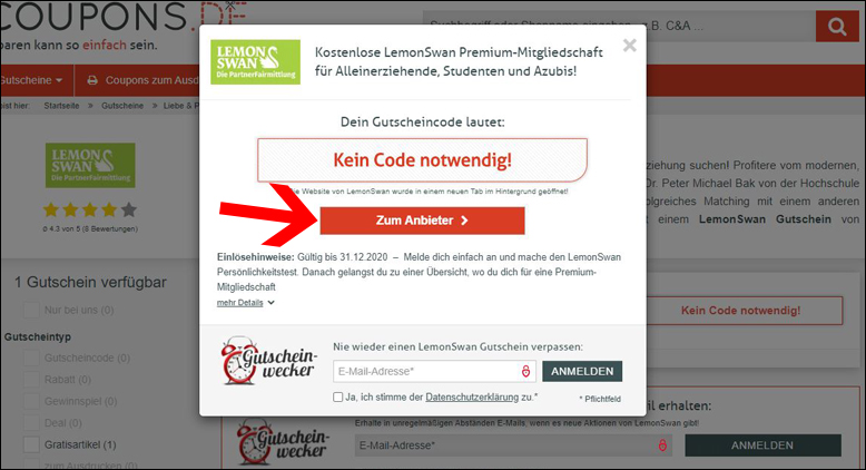 Gutschein über unseren Ccoupo aktivieren LemonSwan Gutschein einlösen