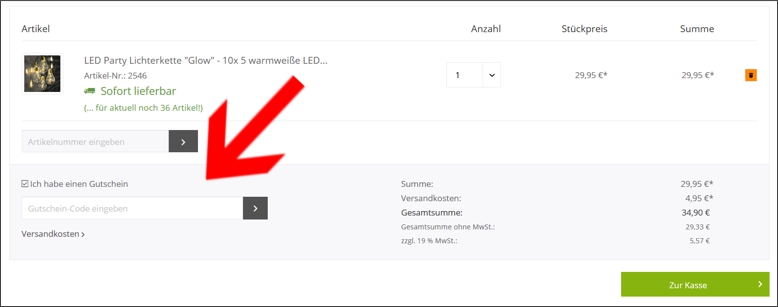 Löse den Code im Warenkorb ein Den Lichterketten Experte Gutschein bitte im Warenkorb einlösen