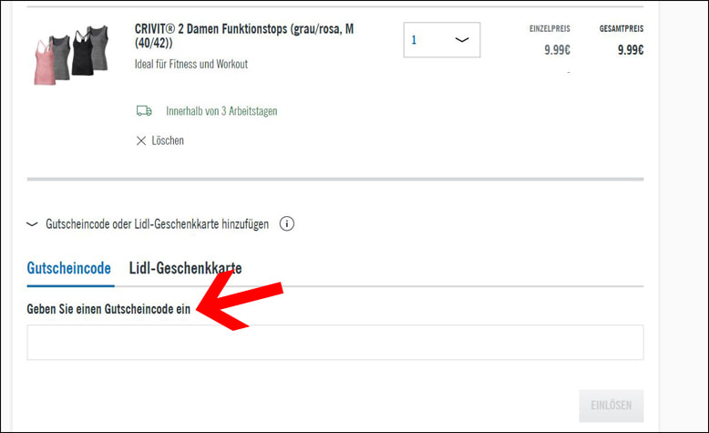 Gutscheincode hier eintragen Lidl Gutschein im 3. Bestellschritt einlösen