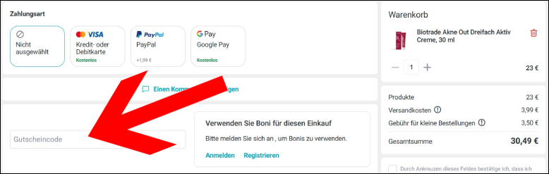 Gib den Liki24 Gutscheincode im Warenkorb ein