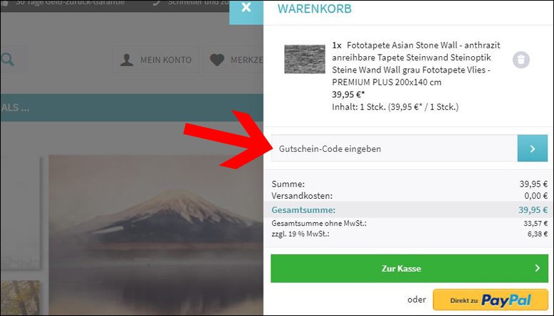 Tippe deinen Coupon im Warenkorb ein Im Warenkorb kannst du deinen liwwing Gutschein einlösen