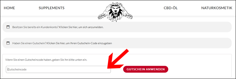 Rabattcode hier einlösen Löwen Supplements Gutscheincode im ersten Bestellschritt einlösen