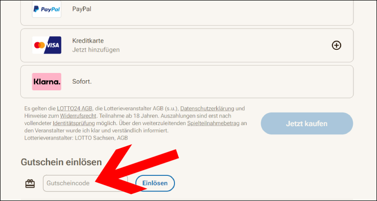 Deinen Lotto24 Gutscheincode kannst du im Warenkorb eingeben Den Lotto24 Gutschein im Warenkorb einlösen