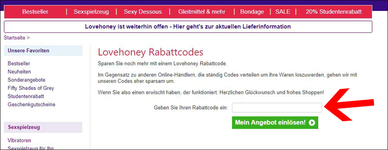 Lovehoney Gutscheincode hier eingeben Lovehoney Gutschein aktivieren