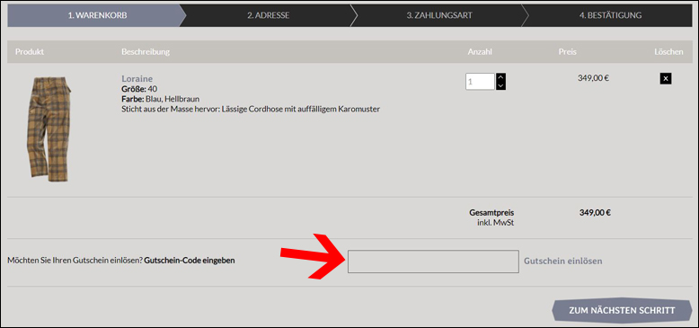 Gutscheincode hier eingeben Luis Trenker Gutscheincode im Warenkorb eintragen