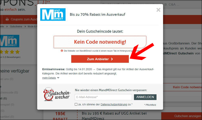 Zur Gutscheinaktion hier klicken MandMDirect Gutschein hier klicken