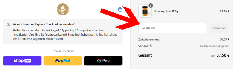 Rabatt an der Kasse aktivieren Manuka Doctor Rabattcode an der Kasse einlösen