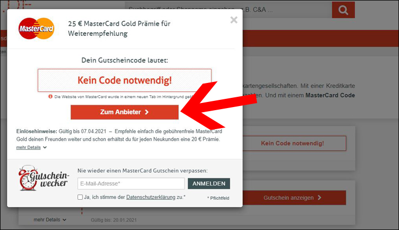 MasterCard Aktion mit einem Klick auf den Gutschein aktivieren MasterCard Gutschein aktivieren