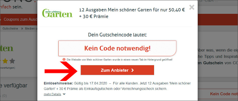 Du wirst direkt zur Mein schöner Garten Aktion weitergeleitet Mit einem Mein schöner Garten Gutschein zur Aktion weiterleiten lassen