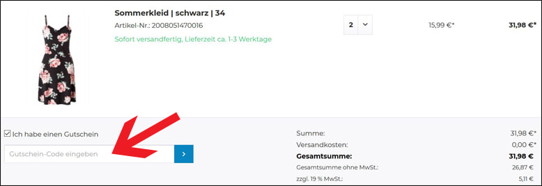 Hier den Gutschein eintragen Den Mister-Lady Gutschein im Warenkorb eintragen