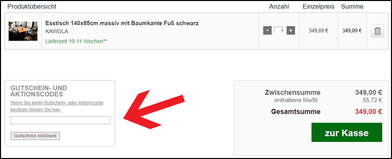 Deinen Moebel-Style Gutschein löst du im Warenkorb ein Im Warenkorb gibst du deinen Moebel-Style Gutschein ein