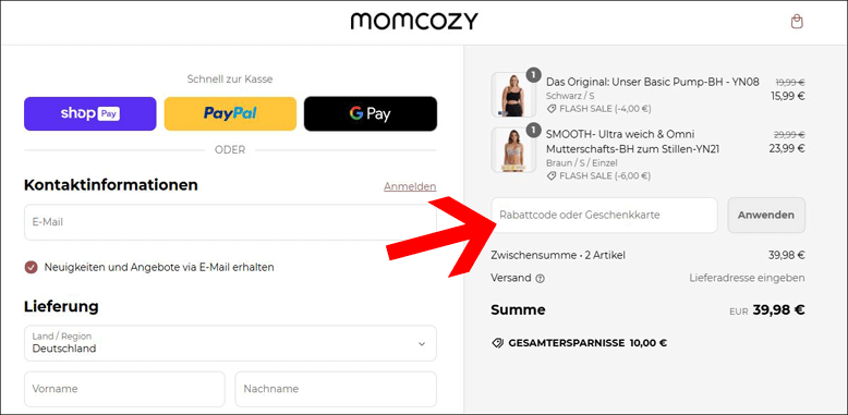 Den Momcozy Rabatt an der Kasse erhalten Den Momcozy Rabattcode an der Kasse anwenden