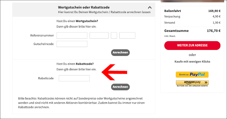 Rabattcode eingeben mydays Gutschein im Warenkorb einlösen