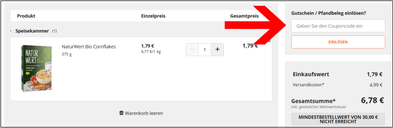 Gib hier deinen Gutscheincode ein Im Warenkorb kannst du deinen myTime Gutschein einfügen