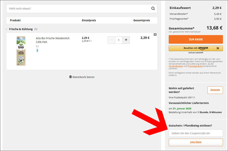 Den myTime Gutscheincode im Warenkorb einlösen Im Warenkorb den myTime Gutschein einlösen