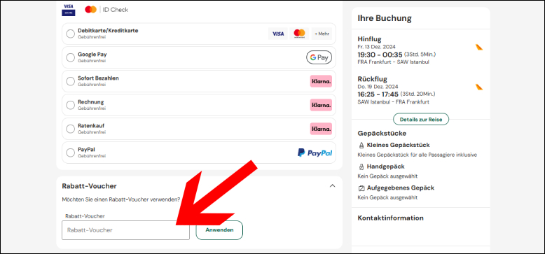 Den Gutschein Code im letzten Buchungsschritt anwenden Den My Trip Rabattcode im letzten Buchungsschritt einlösen