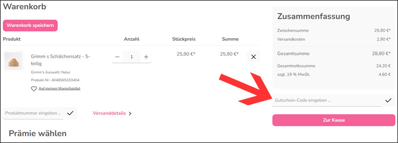 Code im Warenkorb eingeben Natürlich Familie Rabattcode im Warenkorb eingeben