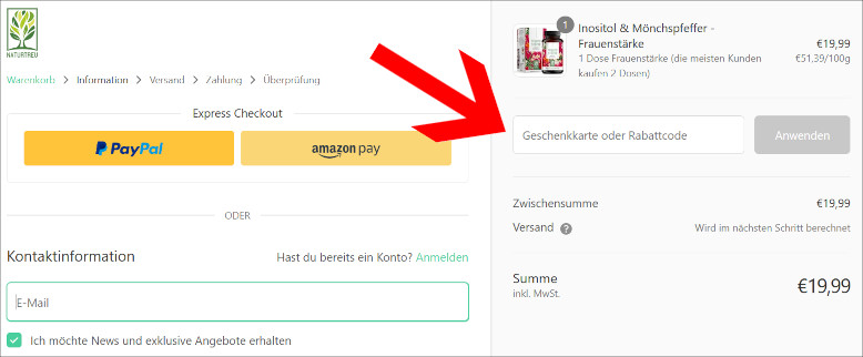 Deinen Naturtreu Gutschein kannst du an der Kasse einlösen Den Naturtreu Rabattcode an der Kasse eingeben