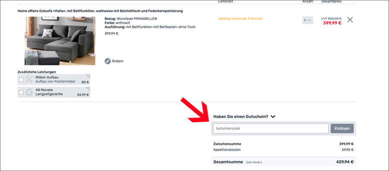 Gutscheincode hier eintragen Neckermann Gutschein nach der Anmeldung einlösen