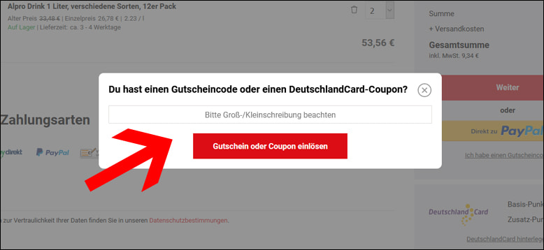 Im Warenkorb kannst du deinen Netto Rabattcode einlösen Deinen Netto Gutschein kannst du im Warenkorb aktivieren