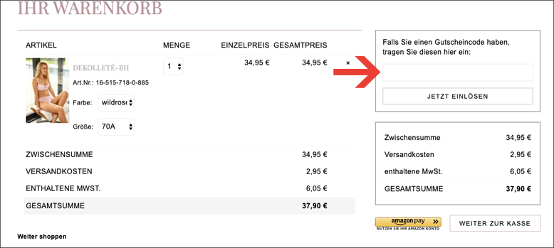 Gutscheincode hier eingeben Nina von C. Gutschein im Warenkorb einlösen
