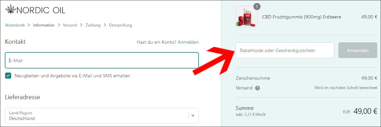 Deinen Nordic Oil Gutschein kannst du an der Kasse einlösen Den Nordic Oil Rabatt Code an der Kasse verwenden