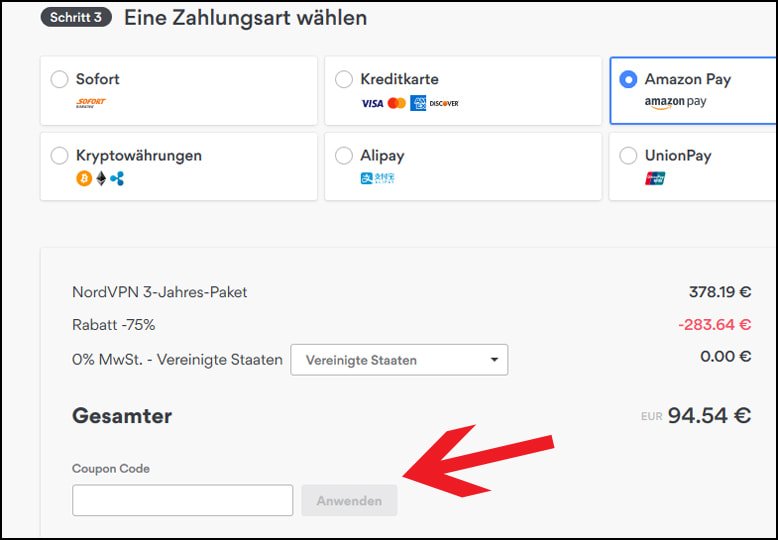 Gib deinen NordVPN Gutschein hier ein Deinen NordVPN Coupon hier einlösen