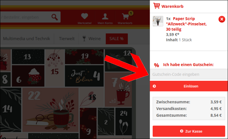 Deinen Norma24 Gutscheincode gibst du im Warenkorb ein Norma24 Gutschein im Warenkorb einlösen