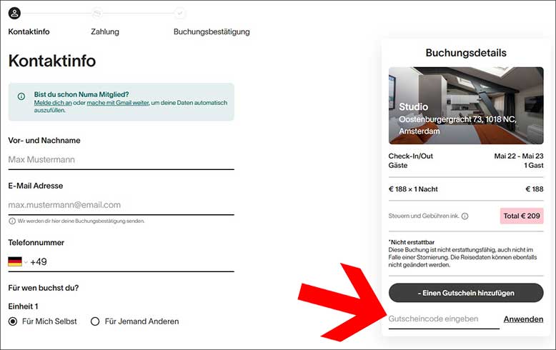 Gutscheincode im Bestellverlauf einlösen Numa Gutschein im Bestellverlauf aktivieren