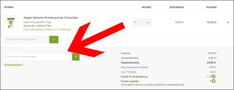Rabattcode im Warenkorb einlösen Nutri-Plus Gutschein im Warenkorb anwenden