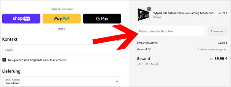 An der Kasse den Nyfter Gutschein anwenden Den Nyfter Gutschein an der Kasse anwenden